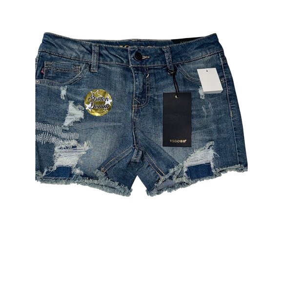Vigoss Girls Stretch Denim Shorts Adjustable Waistband Size 14 Blue - Picture 1 of 5